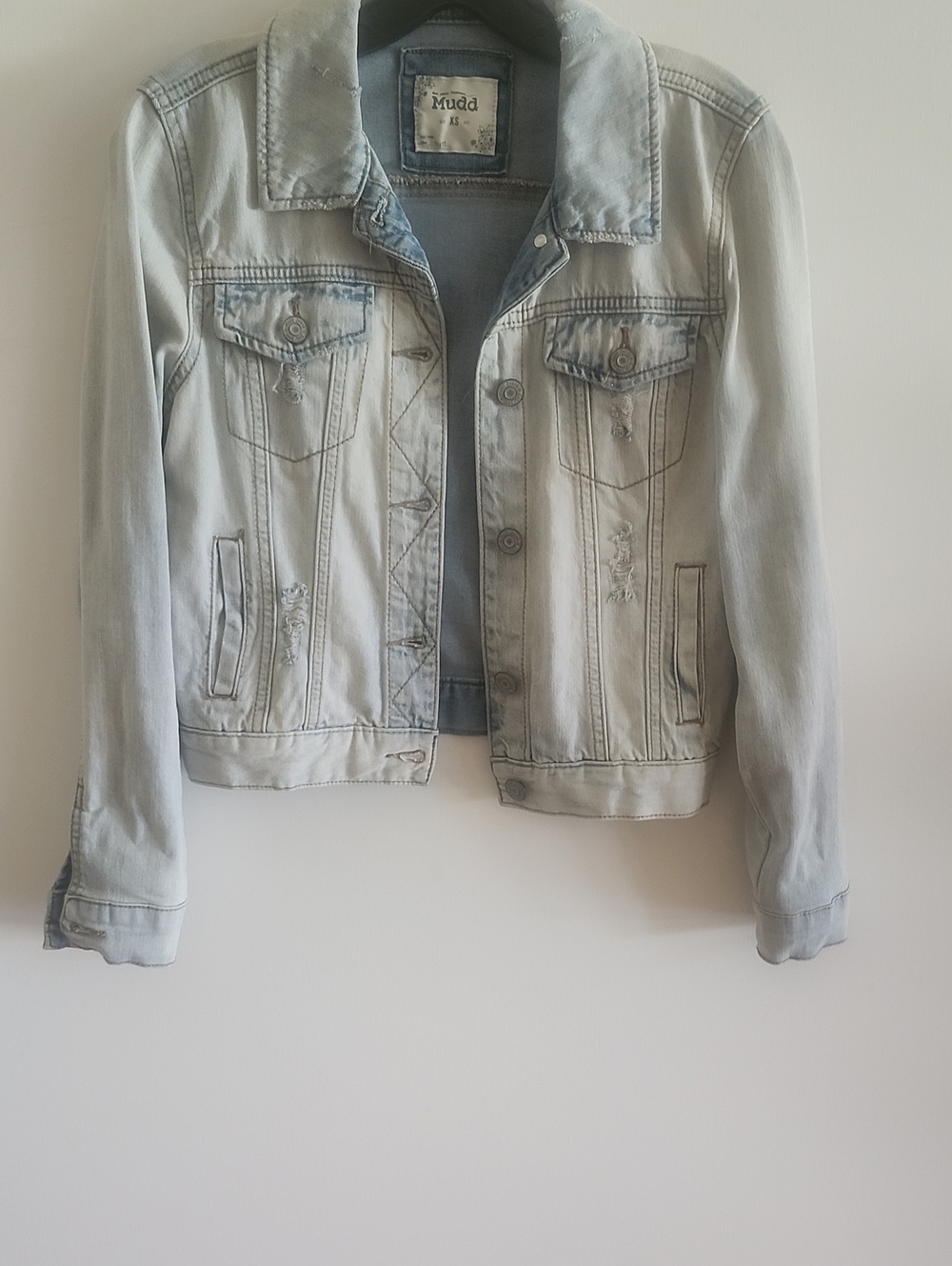 Mudd Light Wash Distressed Cropped Denim Trucker Jacket